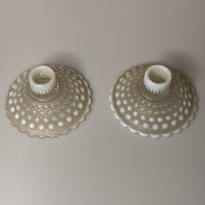 Vintage Fenton White Opalescent Hobnail Candlestick Holders -Set of 2
